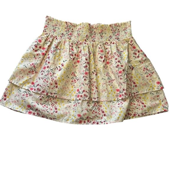 NWT Floral tiered pull on smocked beachy flared cotton skirt NEW size XL - Picture 2 of 7